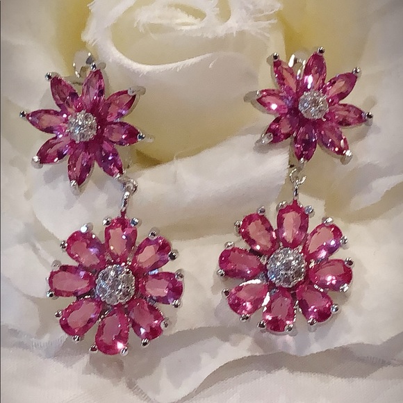 Pink Tourmaline & CZ Dangle Earrings - Picture 2 of 8
